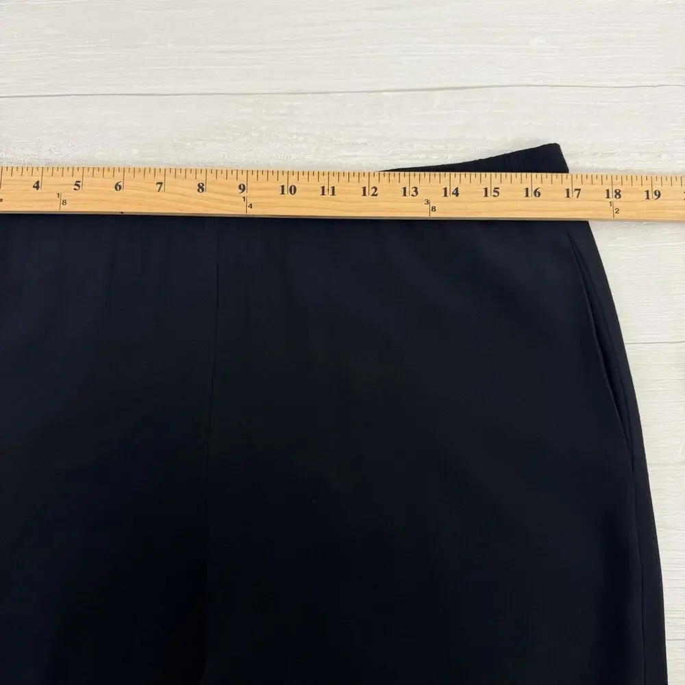 Eileen Fisher 100% Silk‎ Crepe Wide Leg Pants Large Petite Black Pull On Flowy